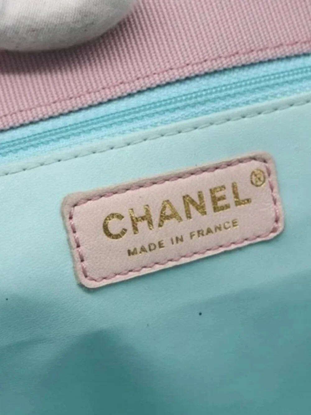 CHANEL Choco Bar Tote Bag Canvas Pink Gold CC Auth 161158